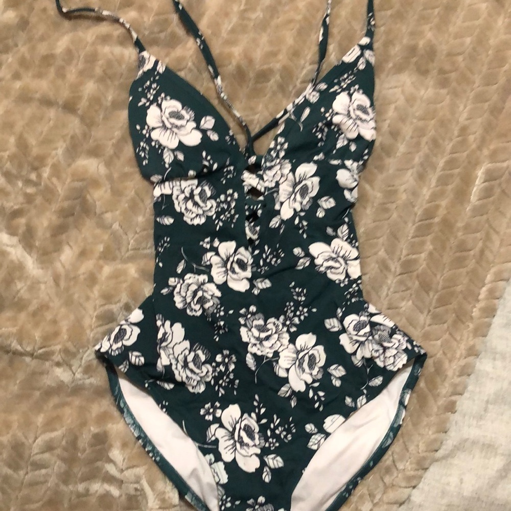 Green & White Floral One Piece Bathing Suit